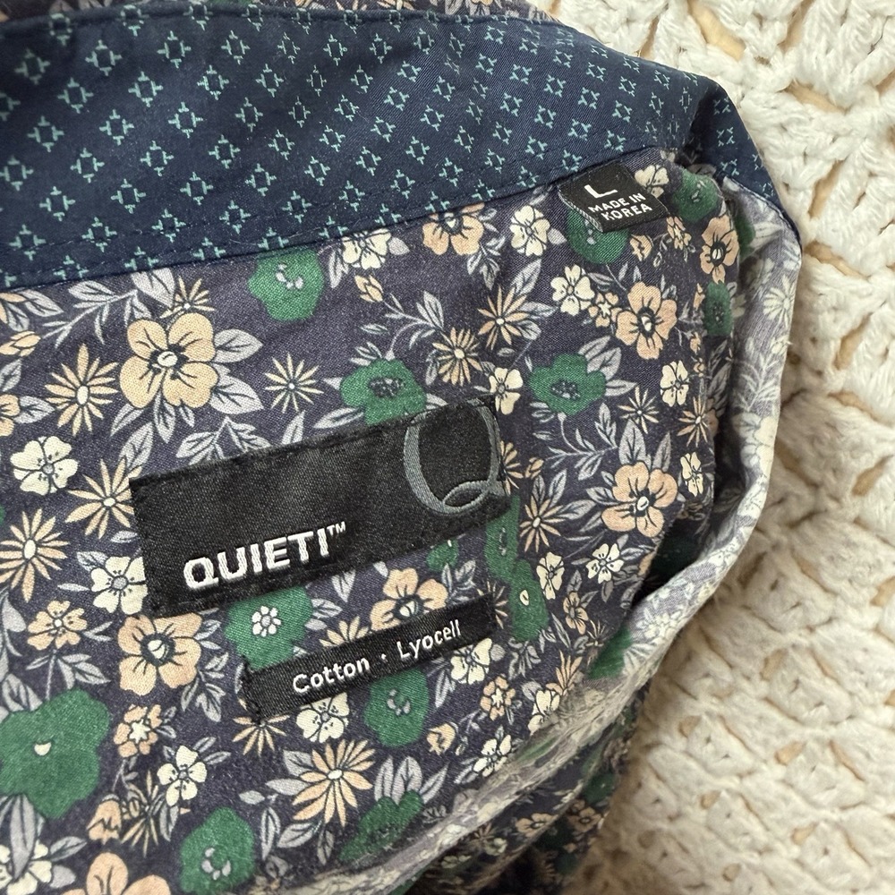 Quieti Mens Shirt L Green Black Floral Long-Sleeve Button Up Cotton Lyocell - Picture 5 of 10